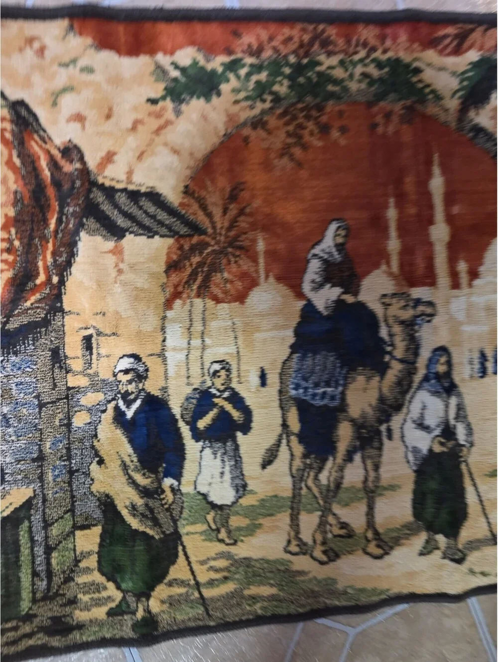 Vintage Middle Eastern Outdoor Market Scene Vibrant Colored Tapestry 22